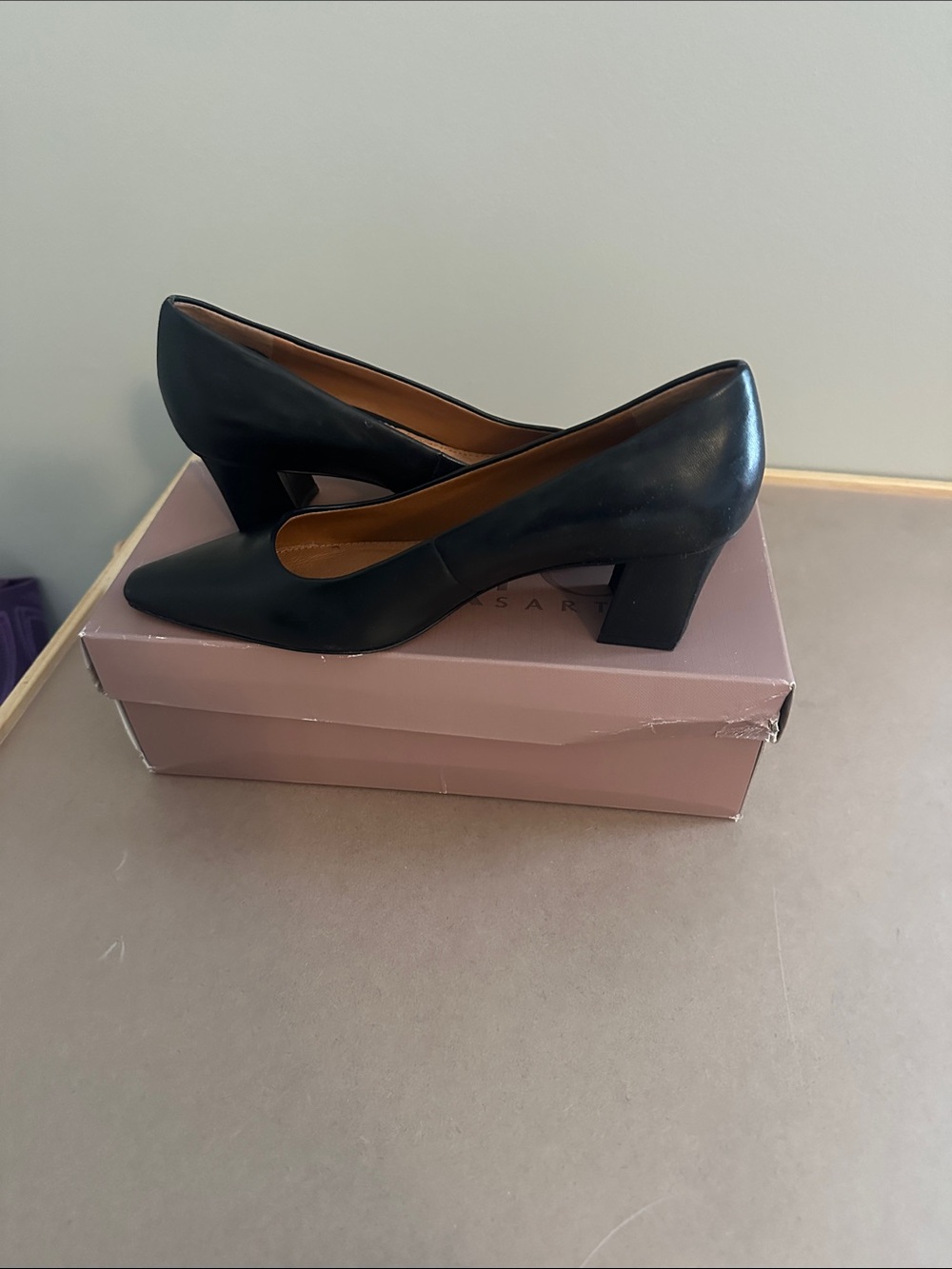 Franco Sarto Black Leather Block Heel Pumps - Women's
